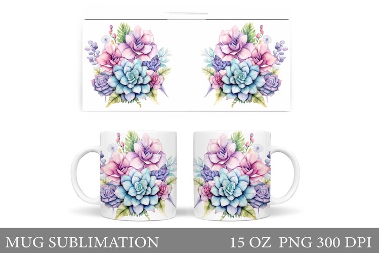 Succulents Mug Design. 3D Flowers Mug Sublimation example image 1