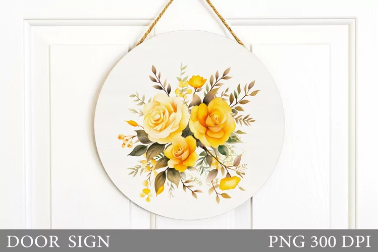 Floral Door Sign Sublimation. Flowers Door Sign Design