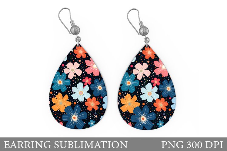 Flowers Earring Sublimation. Flowers Teardrop Earring