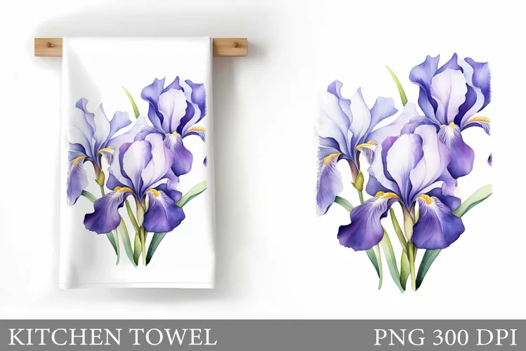 Irises Kitchen Towel. Flowers Kitchen Towel Design