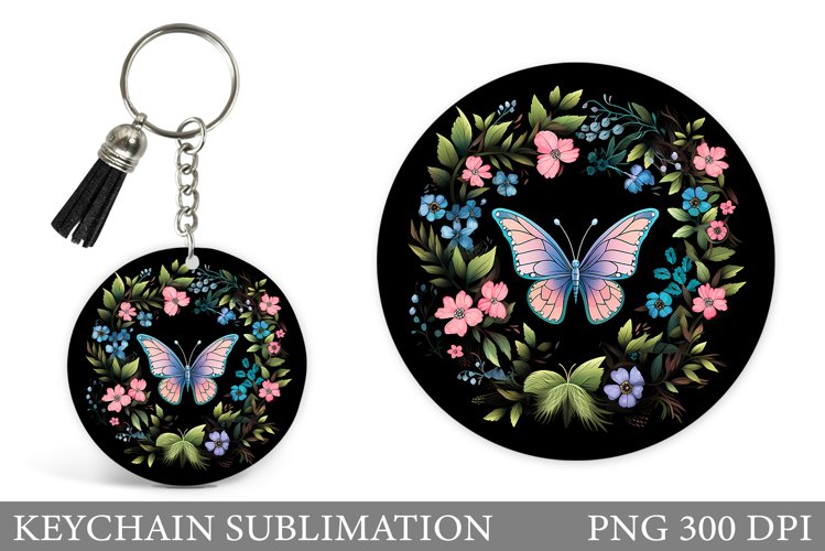 Butterfly Keychain Design. Round Keychain Flowers