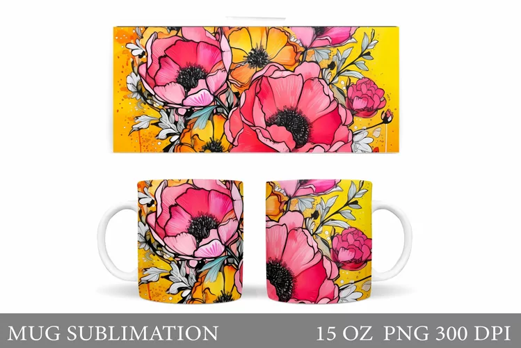 Flowers Mug Wrap Sublimation. Flowers Mug Wrap Design