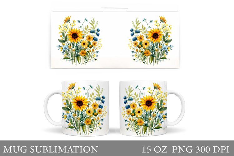 Wildflowers Mug Design. Flowers Mug Sublimation example image 1