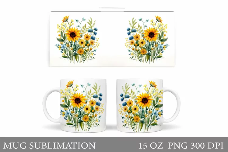 Wildflowers Mug Design. Flowers Mug Sublimation