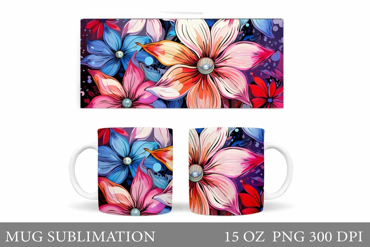 Flowers Mug Sublimation. Flowers Mug Wrap Design