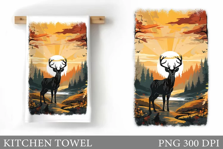 Deer Kitchen Towel Sublimation. Deer Kitchen Towel Design