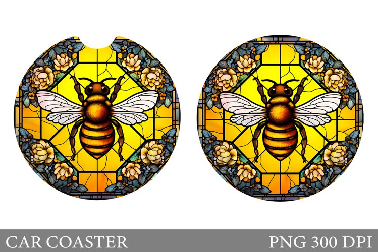 Bee Car Coaster Design. Stained Glass Bee Car Coaster Design
