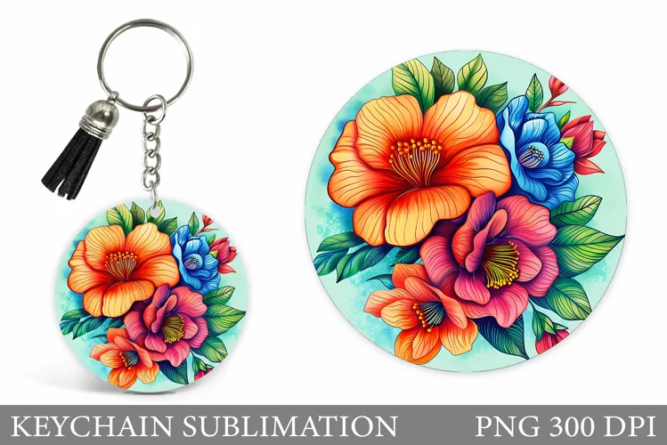 Flowers Keychain Design. Floral Keychain Sublimation