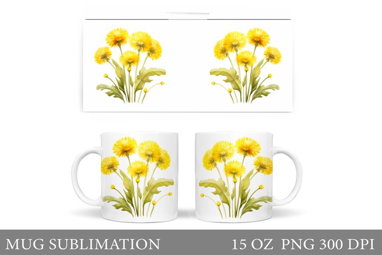 Dandelions Mug Sublimation. Flowers Mug Wrap Design example image 1