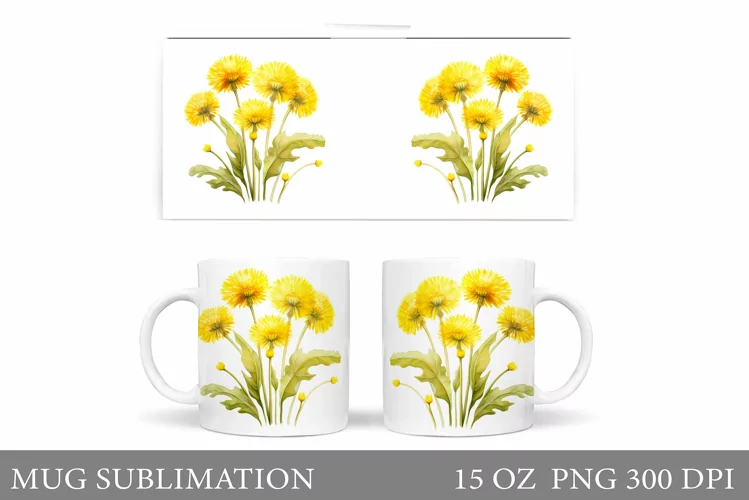 Dandelions Mug Sublimation. Flowers Mug Wrap Design