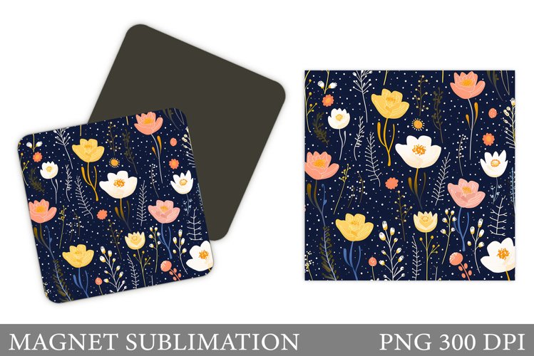Flowers Square Magnet Design. Wildflowers Magnet Sublimation example image 1
