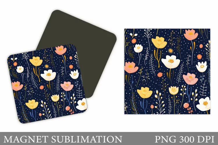 Flowers Square Magnet Design. Wildflowers Magnet Sublimation