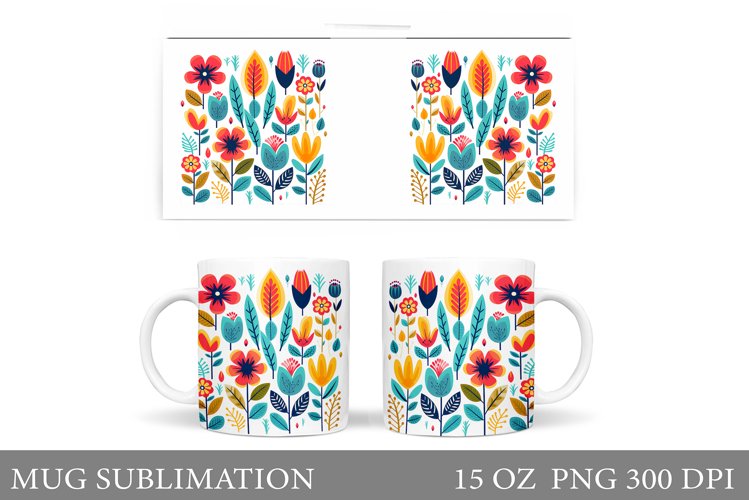 Flowers Mug Wrap Design. Colorful Flowers Mug Sublimation