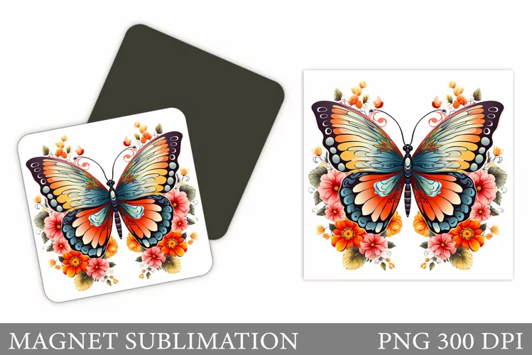 Butterfly Magnet Design. Flowers Magnet Sublimation