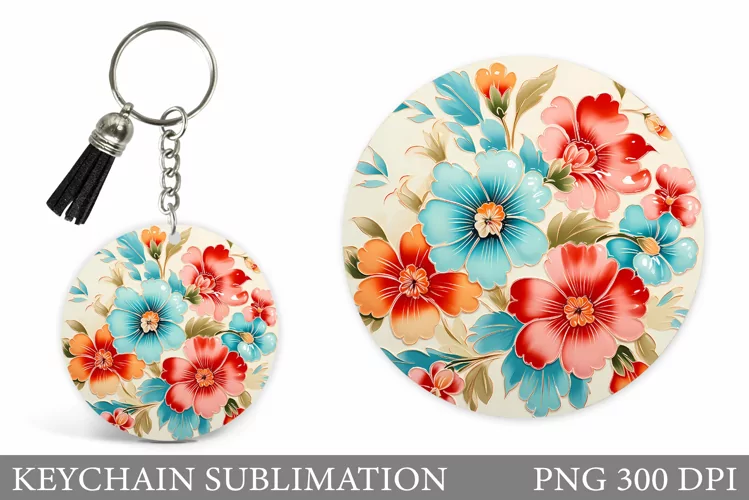 Flowers Keychain Sublimation. Round Keychain Flowers