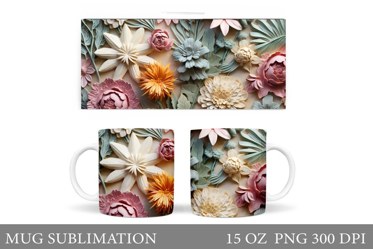 Flowers Mug Sublimation. 3D Flowers Mug Wrap Design