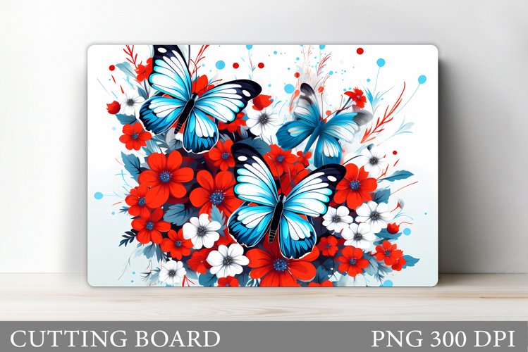 Butterflies Cutting Board. Flowers Kitchen Cutting Board example image 1