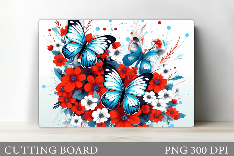 Butterflies Cutting Board. Flowers Kitchen Cutting Board