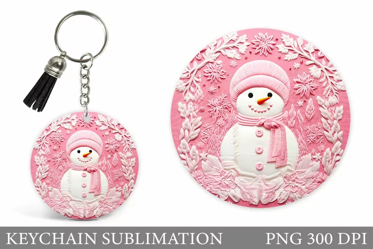 Snowman Keychain Design. Cute Snowman Round Keychain