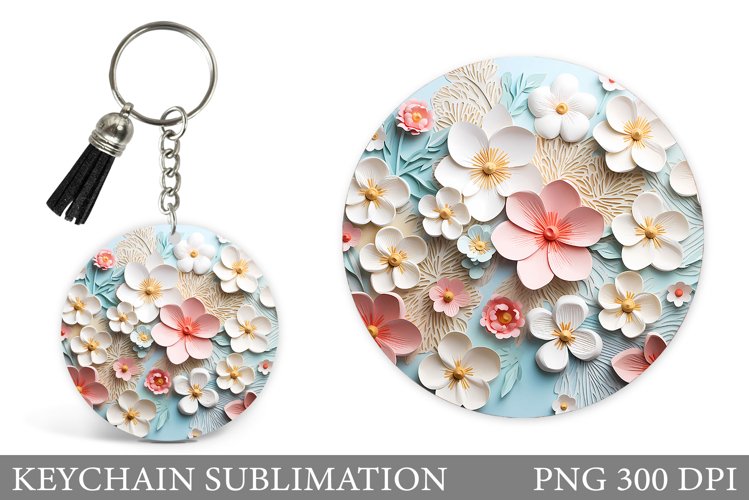 Flowers Keychain Sublimation. 3D Flowers Keychain Design