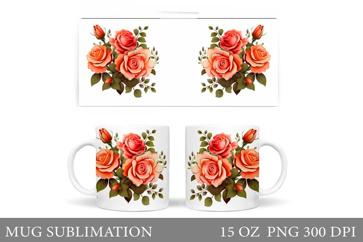 Roses Mug Sublimation. Flowers Mug Wrap Design example image 1