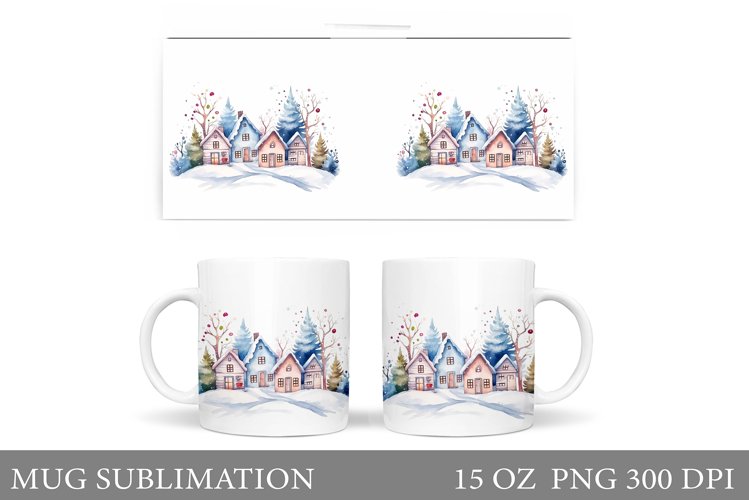 Winter Houses Mug Design. Winter Mug Sublimation example image 1