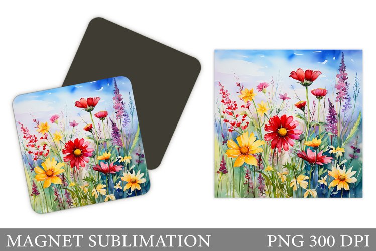 Flowers Square Magnet Design. Wildflowers Magnet Sublimation