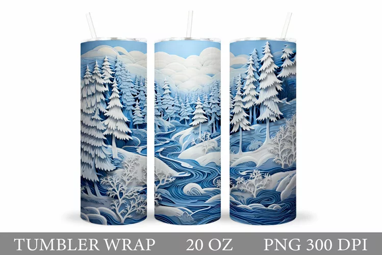 Winter Tumbler Sublimation. Winter Landscape Tumbler Design
