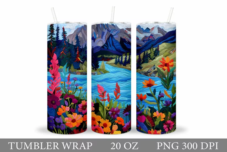 3D Flowers Tumbler Design. Wildflowers Tumbler Sublimation