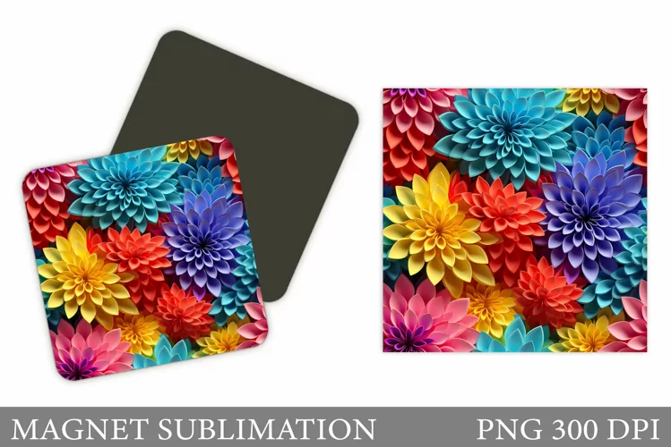 Flowers Square Magnet. Flowers Magnet Sublimation