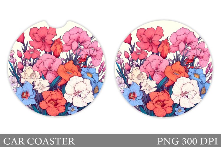 Flowers Car Coaster Design. Flowers Coaster Sublimation example image 1