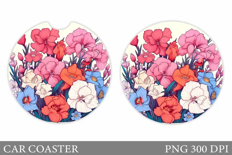 Flowers Car Coaster Design. Flowers Coaster Sublimation