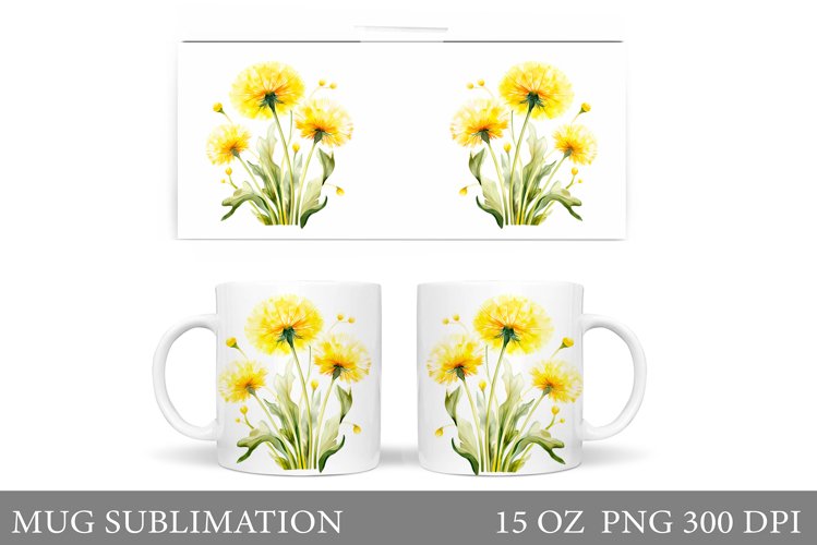 Dandelions Flowers Mug Sublimation. Flowers Mug Wrap Design
