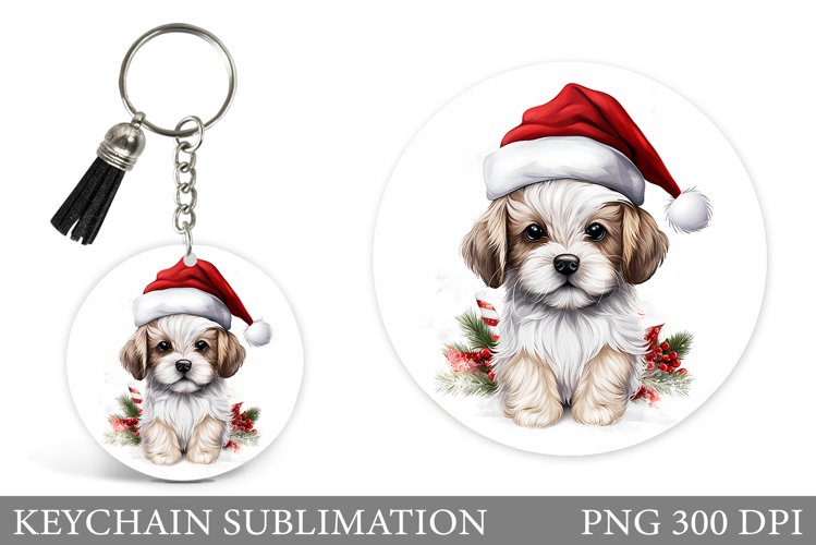 Christmas Dog Keychain Design. Winter Dog Round Keychain example image 1