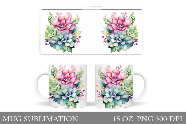 Succulents Mug Sublimation. Floral Mug Wrap Design example image 1