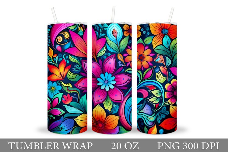 Neon Flowers Tumbler Design. Flowers Tumbler Wrap