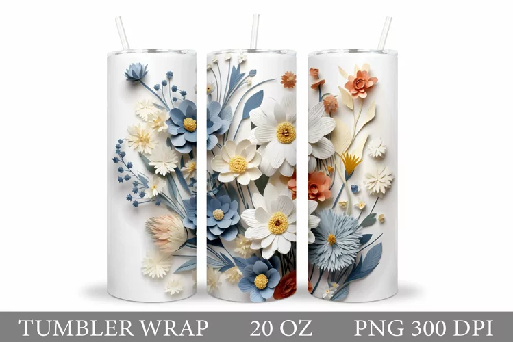 Flowers Tumbler Design. 3D Flowers Tumbler Wrap Sublimation
