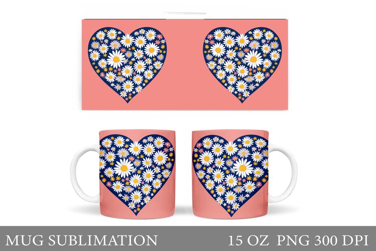 Daisy Flowers Mug Sublimation. Flowers Mug Design example image 1