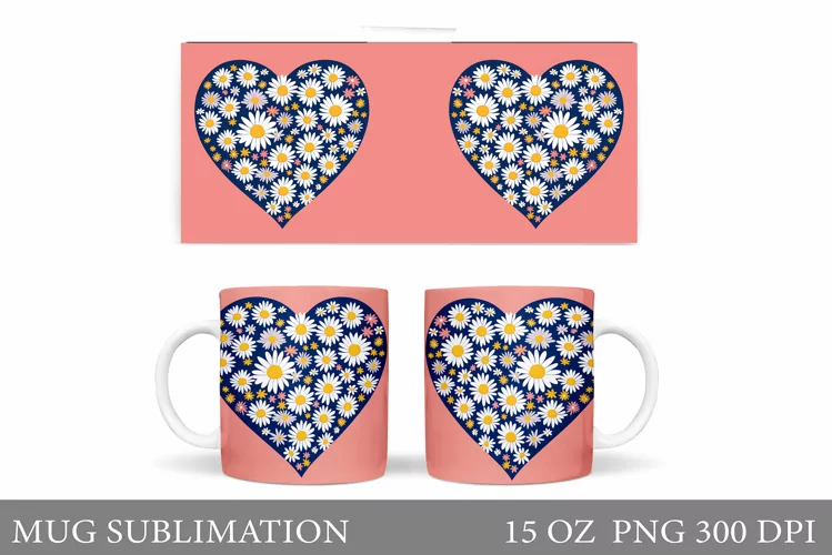 Daisy Flowers Mug Sublimation. Flowers Mug Design