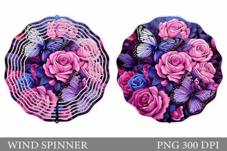 Butterflies Wind Spinner. Flowers Wind Spinner Sublimation
