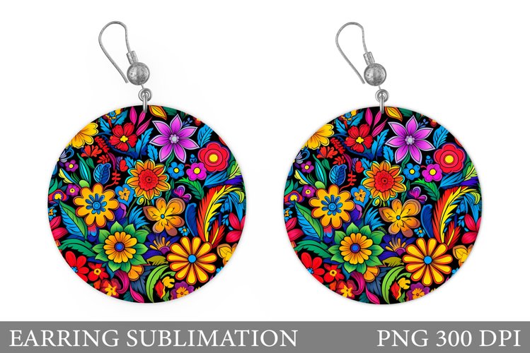 Flowers Earring Sublimation. Flowers Round Earring