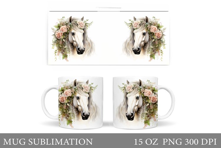 Horse Mug Wrap Sublimation. Flowers Mug Wrap Design