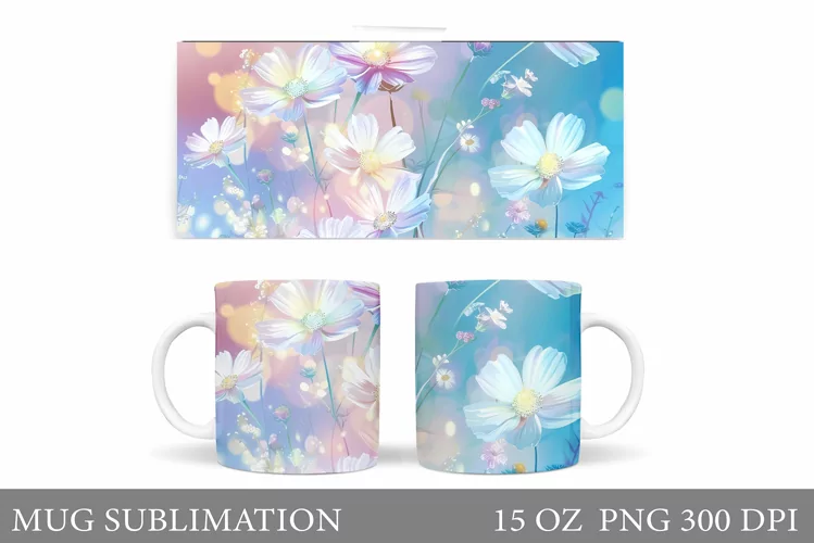 Flowers Mug Sublimation. Floral Mug Wrap Design