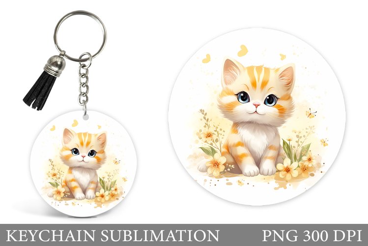 Cute Cat Keychain Sublimation. Cat Round Keychain Design example image 1