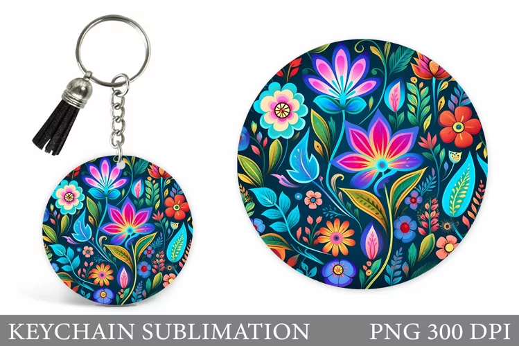 Neon Flowers Keychain Design. Flowers Keychain Sublimation