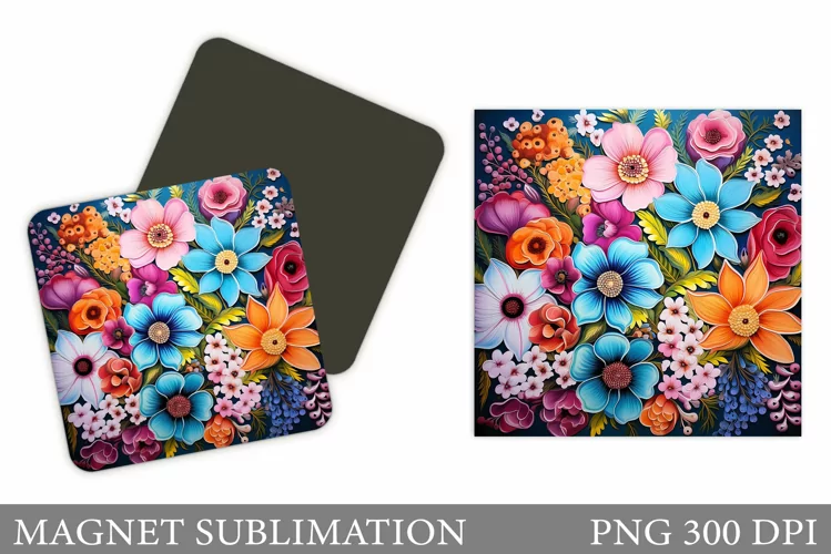 Flowers Square Magnet. Flowers Magnet Design