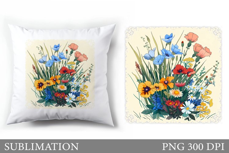 Flowers Sublimation. Wildflowers Pillow Sublimation example image 1