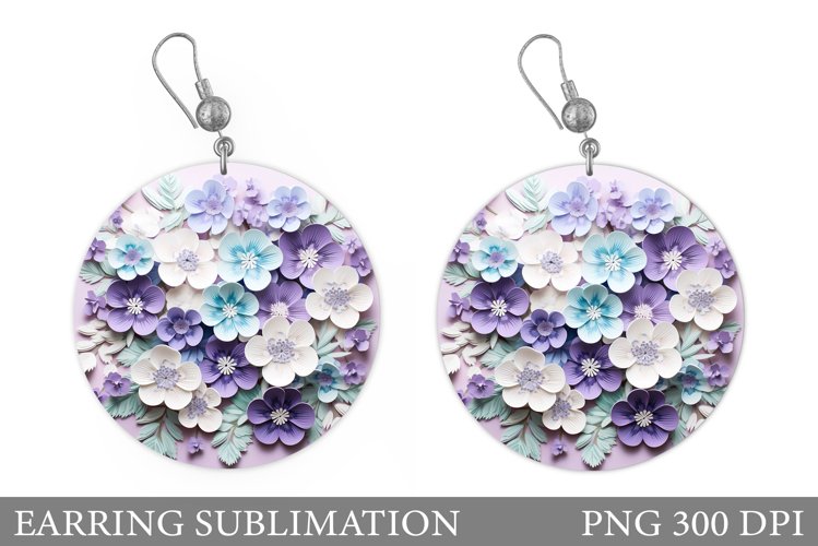 Flowers Earring Sublimation. Round Earring Flowers Design example image 1