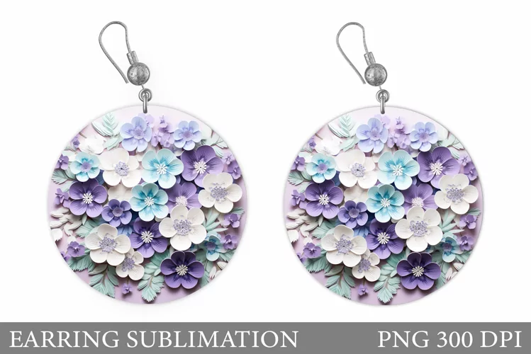 Flowers Earring Sublimation. Round Earring Flowers Design