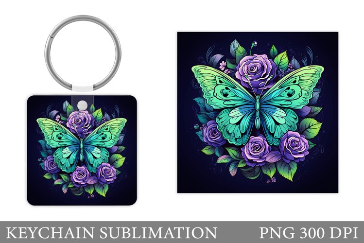 Butterfly Keychain Sublimation. Square Keychain Flowers